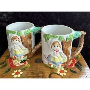 Vintage Little Red‎ Riding Hood Ceramic Mug Cup Child's Fairy Tale  J.S.N.Y. 3D
